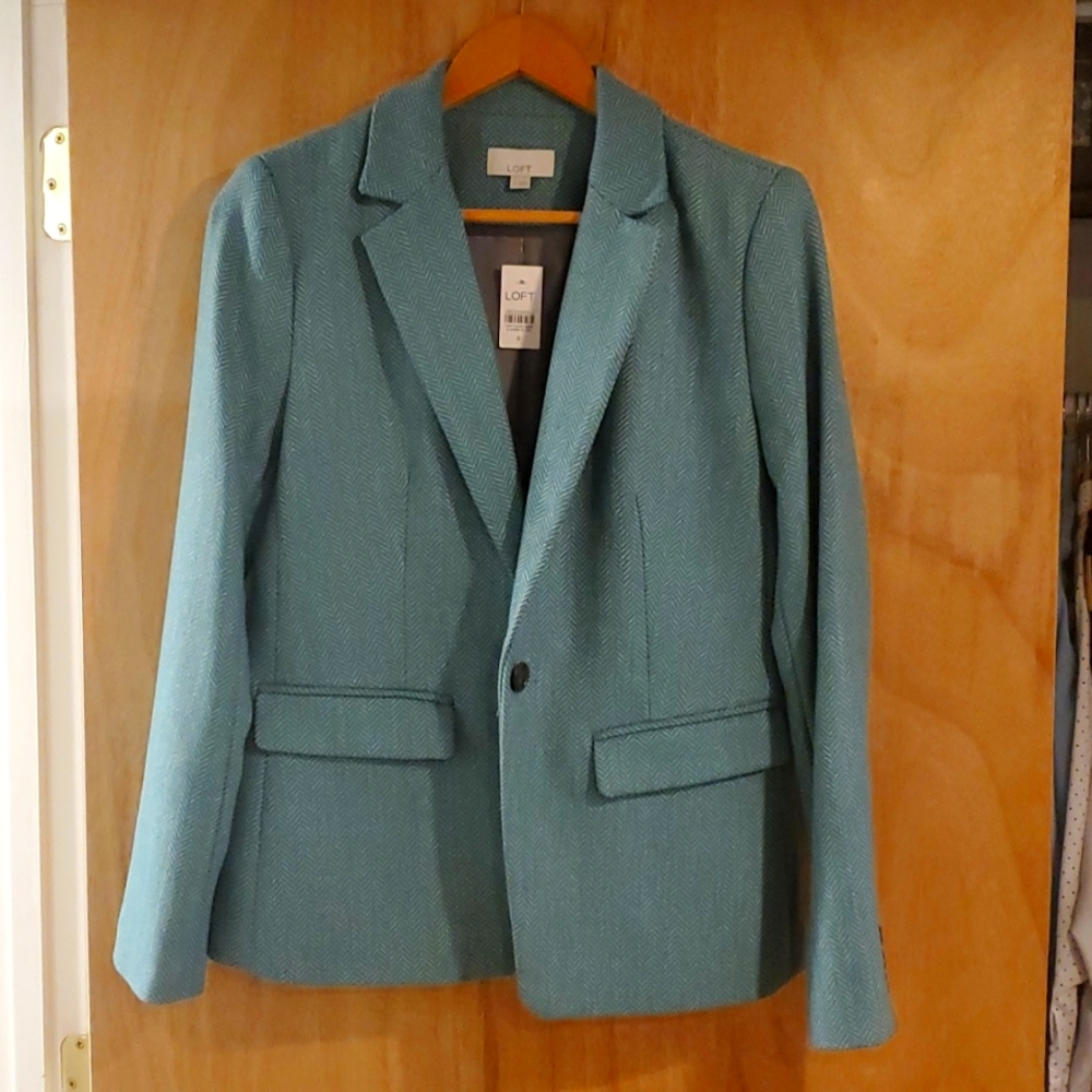 Womens Blazer Size 6 New with tags green gray wool herringbone pattern from Loft